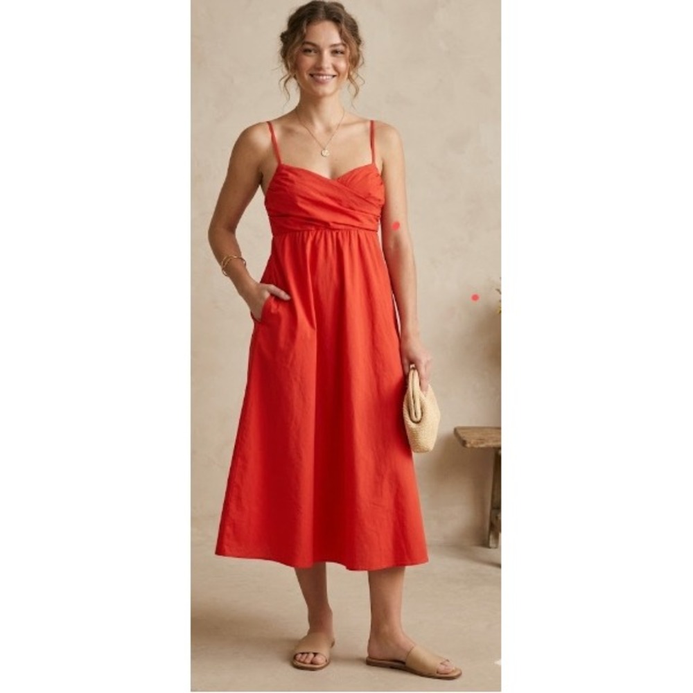 Caroline Constas Red Orange A-Line Cotton‎ Midi Dress Size Large